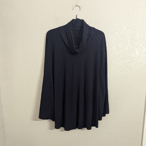 J.Crew Woman Navy Blue Cowl Neck Poncho  T-Shirt Fabric Stretchy Flowy Casual S - Picture 2 of 9
